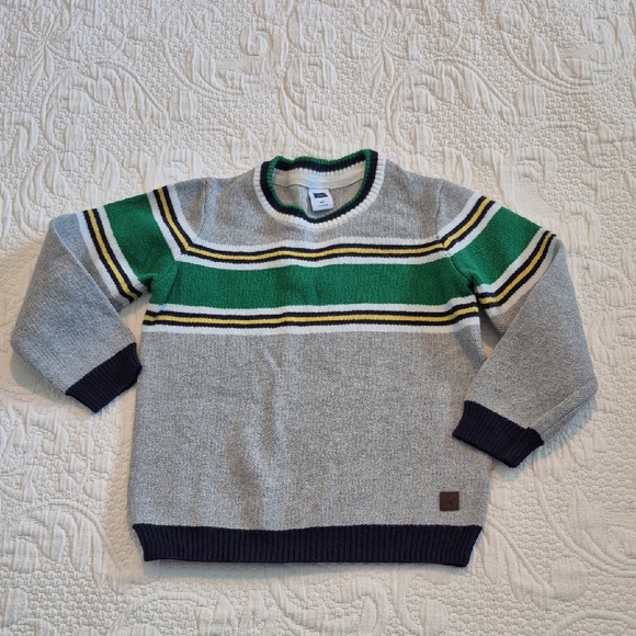 Janie and Jack boys 2T pullover sweater gray, green blue, yellow white stripe - Picture 1 of 6
